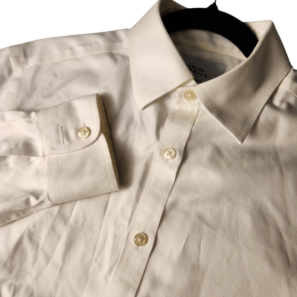 Charles Tyrwhitt Dress Shirt Mens 15/33 Off White Excellent Non-Iron Extra Slim